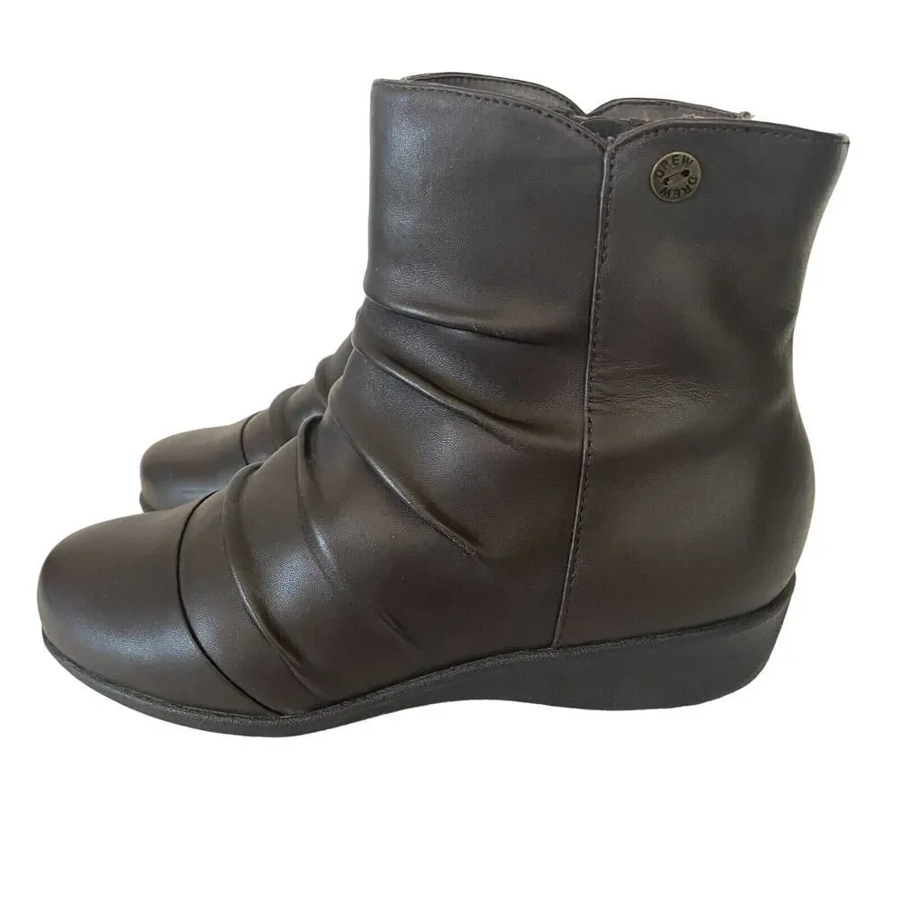 Drew Cologne Leather Ankle Boots Dark Brown Size 7M